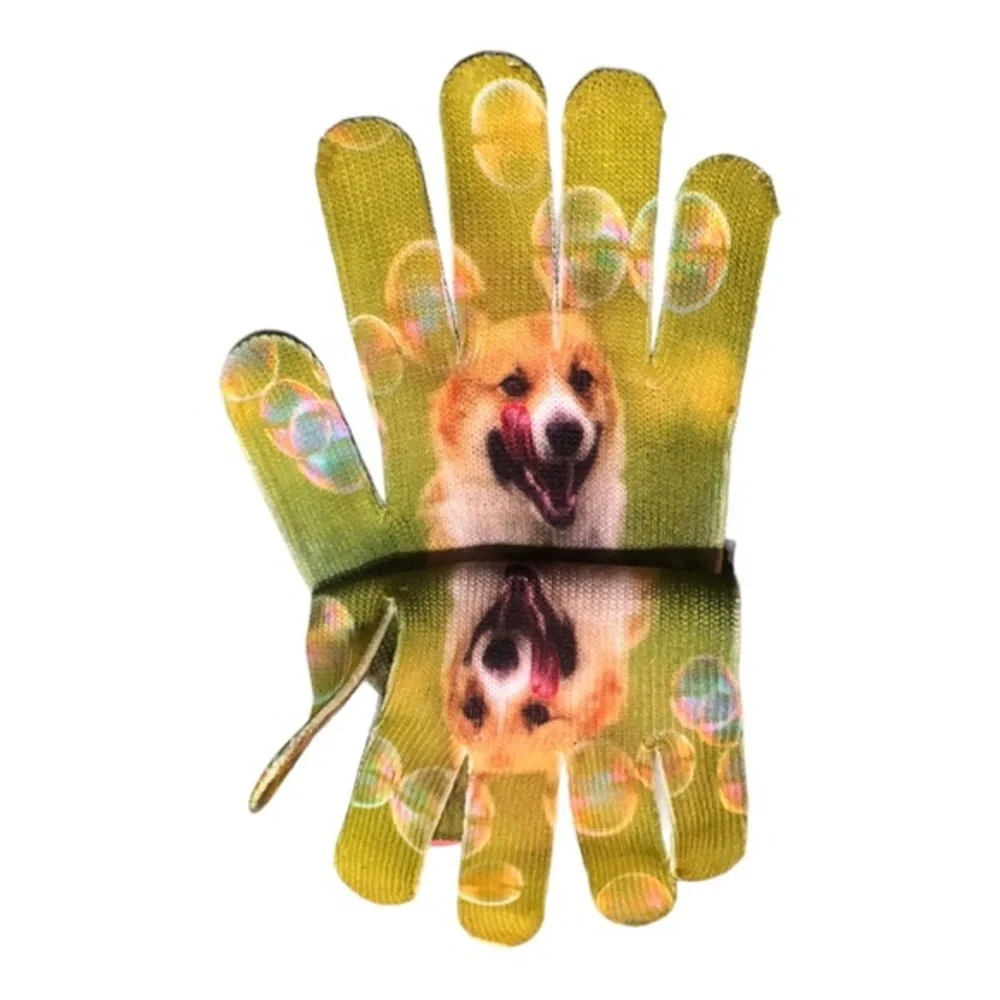 Dog puppy themed adorable Soft knit cuffed gloves one size new‎